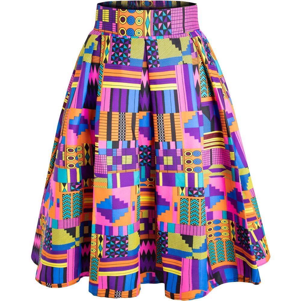 4645 Afriacn High Waist Vintage Skirt Ankara Pleated Midi Skirt